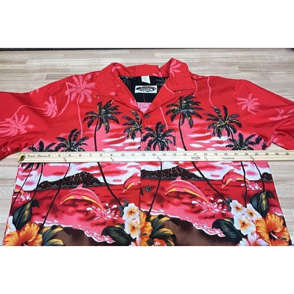 Palmwave Hawaiian Shirt Mens Extra Large Red Palm Trees Floral Beach Aloha - Picture 7 of 13